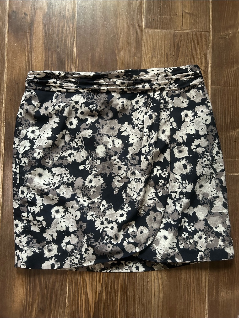 Floral Wrap-Front Mini Skirt in Black and Cream